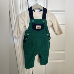 Like New Old Navy Infant Corduroy overalls with white long sleeve undershirt.